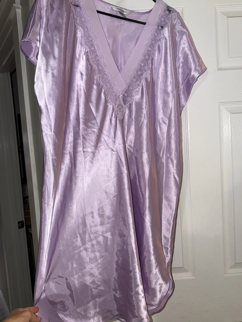 delicates Lavender Satin V-Neck Lace-Trim Chemise